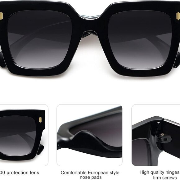 Vintage Oversized Square Sunglasses for Women,Retro Womens Luxury Big Large Sun - Picture 5 of 6